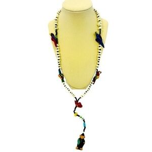 Tropical Necklace with Birds & Flower Pendants | Long Necklace